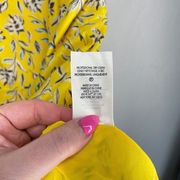 Alice + Olivia Glinda Yellow Floral Cotton Silk Blend Mini Fit and Flare Dress 8 - Picture 16 of 16